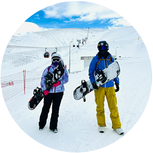 Snow activities and ski enthusiasts enjoying a winter day at Mt. Buller.